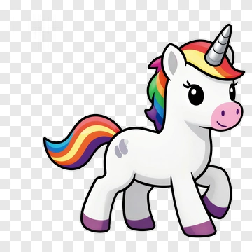 Cartoon Unicorn With Rainbow Mane PNG
