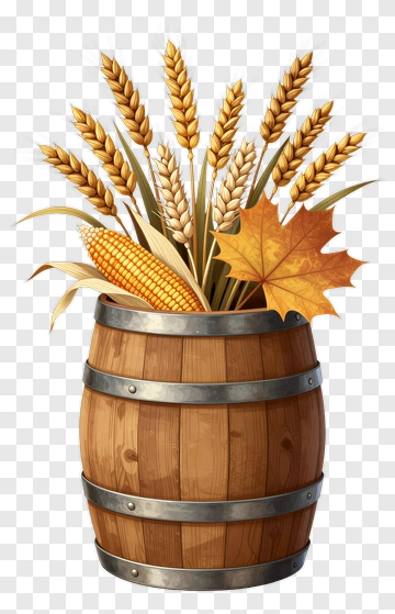 Harvest Basket Filled With Wheat And Corn PNG