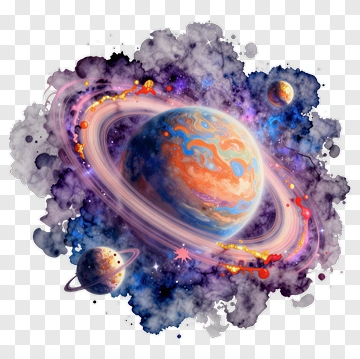 Colorful Planet With Rings In Space PNG