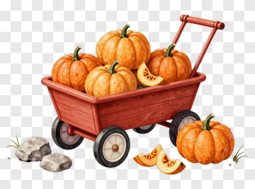 Pumpkin Cart Filled With Fresh Pumpkins PNG