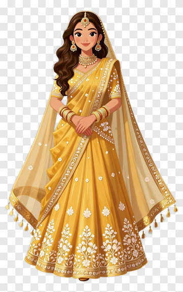 Elegant Woman In A Traditional Yellow Saree PNG