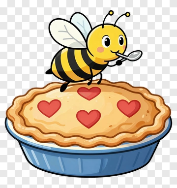 Cartoon Bee On A Heart Pie PNG