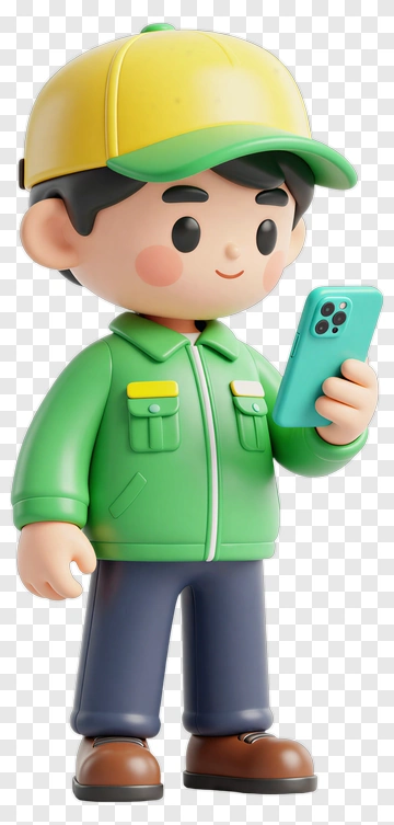 3D Cartoon Boy Holding A Smartphone PNG