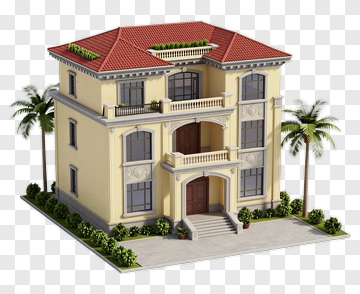3D House With Palm Trees PNG