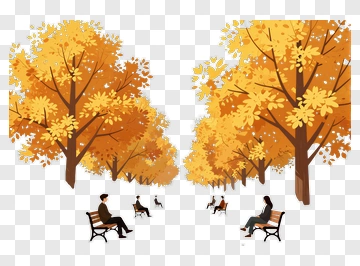 Autumn Park Scene With People Sitting On Benches PNG