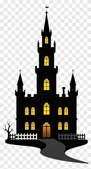 Haunted Castle With Yellow Windows PNG