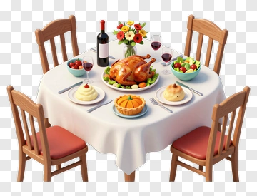 Thanksgiving Dinner Table With Roast Turkey PNG