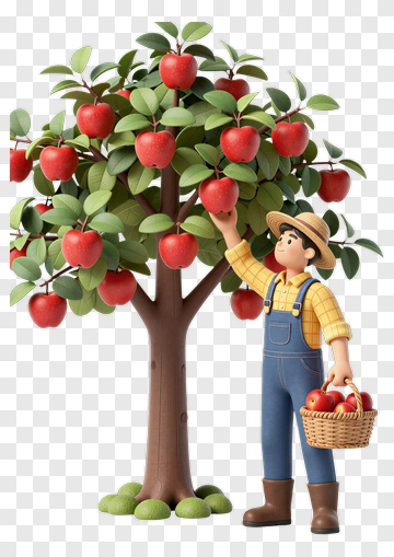 Farmer Picking Apples From A Tree PNG