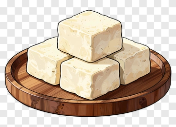 Tofu On A Wooden Plate PNG