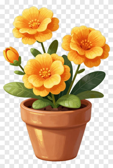 Colorful Flower Pot With Orange Blooms PNG