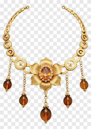 Gold Floral Necklace With Amber Accents PNG