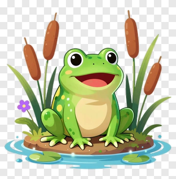Cartoon Frog Sitting On A Lily Pad PNG