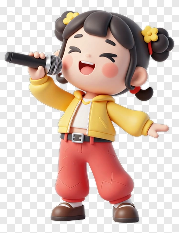 3D Girl Singing With Microphone PNG