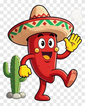Cartoon Chili Pepper Wearing A Sombrero PNG