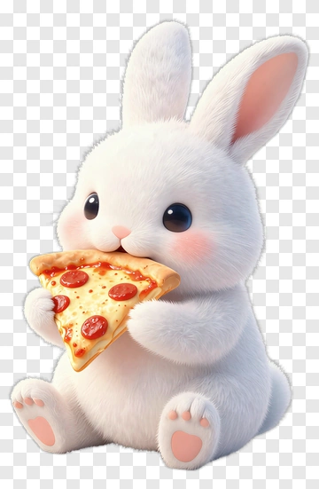 Cute Rabbit Eating Pizza Slice PNG