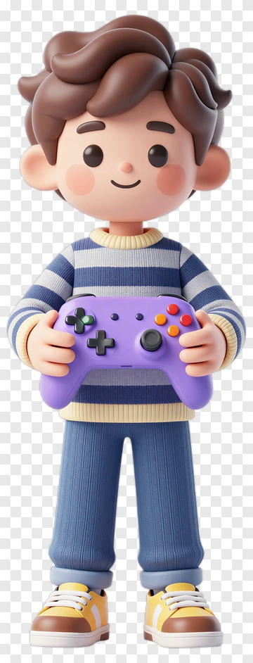 3D Boy Holding A Purple Game Controller PNG