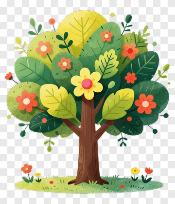Colorful Tree With Flowers PNG