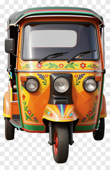 Colorful Auto Rickshaw With Floral Designs PNG