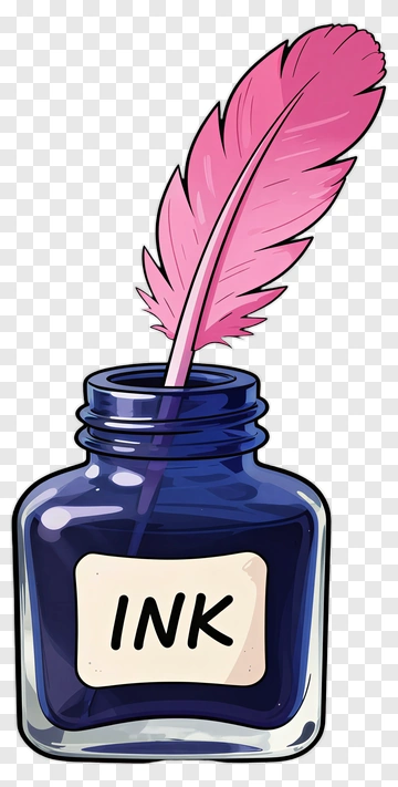 Ink Bottle With Pink Feather Quill PNG