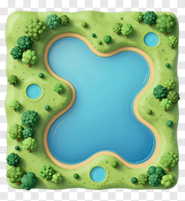 Cartoon Landscape With Pond And Trees PNG
