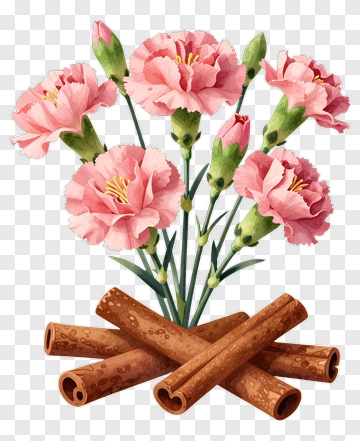 Pink Carnations With Cinnamon Sticks PNG