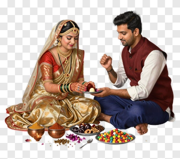 Couple Celebrating With Traditional Indian Sweets PNG