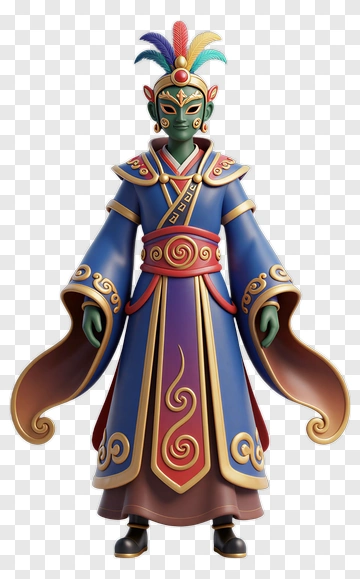 3D Character In Colorful Traditional Robes PNG