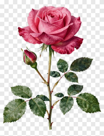 Pink Rose With Bud And Leaves PNG