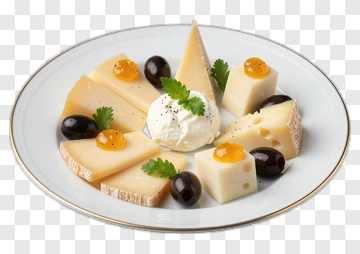 Cheese Platter With Olives And Garnish PNG