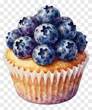 Watercolor Blueberry Cupcake PNG