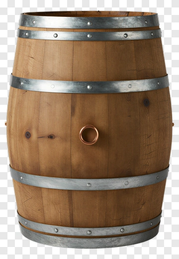 Wooden Barrel With Metal Bands PNG