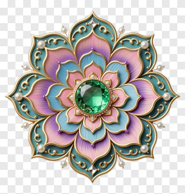 Colorful Floral Mandala With Gemstone Center PNG