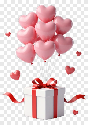 Gift Box With Pink Heart Balloons PNG