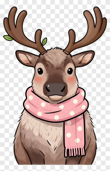 Cartoon Reindeer Wearing A Pink Scarf PNG