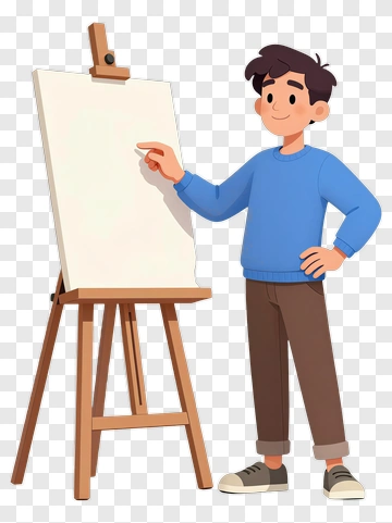 Cartoon Boy Pointing At A Blank Canvas PNG