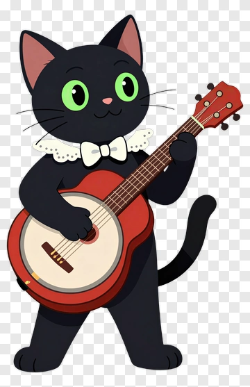 Cartoon Cat Playing A Ukulele PNG
