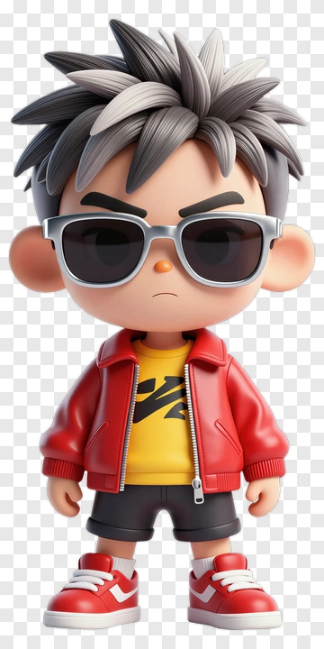 3D Cartoon Boy In Red Jacket And Sunglasses PNG