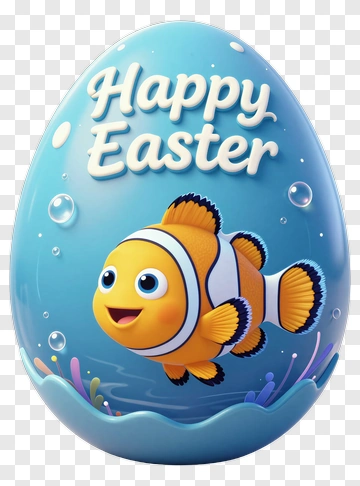 Cartoon Fish On A Happy Easter Egg PNG