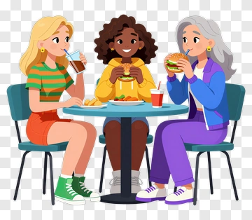 Friends Enjoying Fast Food At A Table PNG