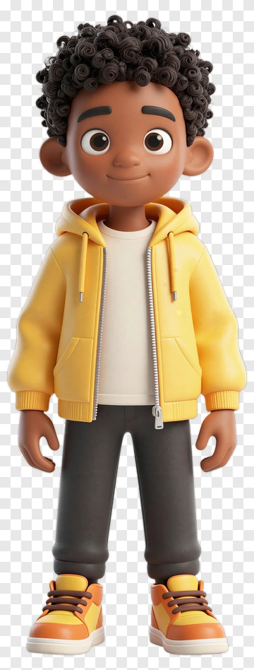 3D Cartoon Boy In Yellow Hoodie PNG