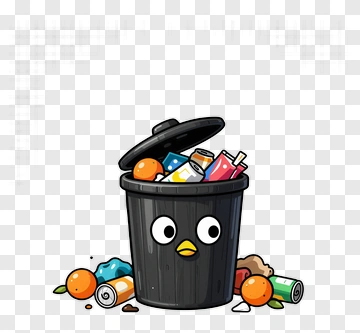 Cartoon Trash Can Filled With Colorful Waste PNG