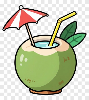 Cartoon Coconut Drink With Straw And Umbrella PNG