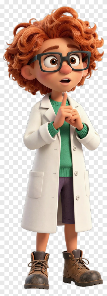 Cartoon Scientist With Curly Hair And Glasses PNG