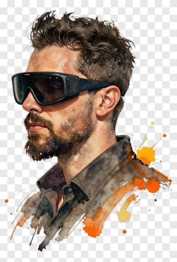 Watercolor Portrait Of A Man Wearing Sunglasses PNG