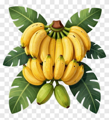 Bunch Of Bananas With Green Leaves PNG