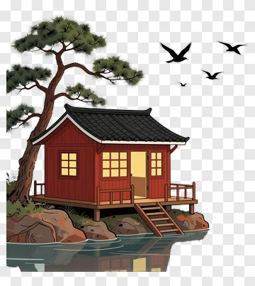 Traditional House By The Water PNG