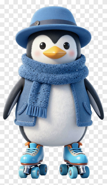 Cartoon Penguin Wearing Blue Hat And Scarf PNG