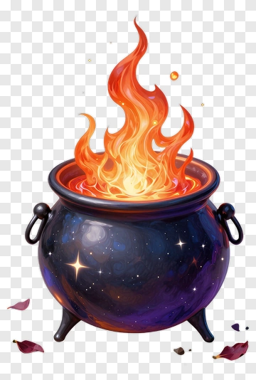 Magical Cauldron With Flames PNG
