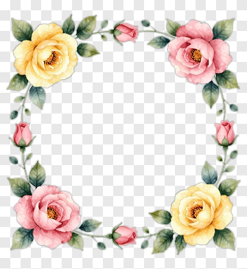 Watercolor Floral Frame With Pink And Yellow Roses PNG