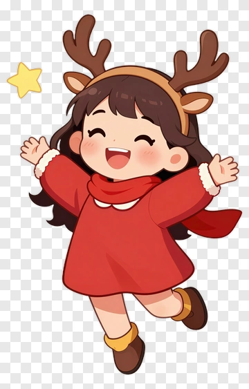 Cartoon Girl With Reindeer Antlers And Star PNG